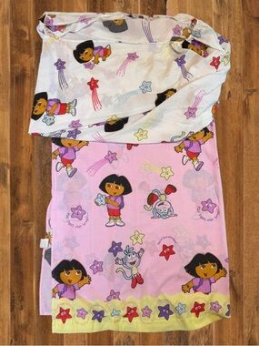 Vintage Dora the Explorer Sheet Twin Flat Pink Cartoon Nickelodeon Y2K